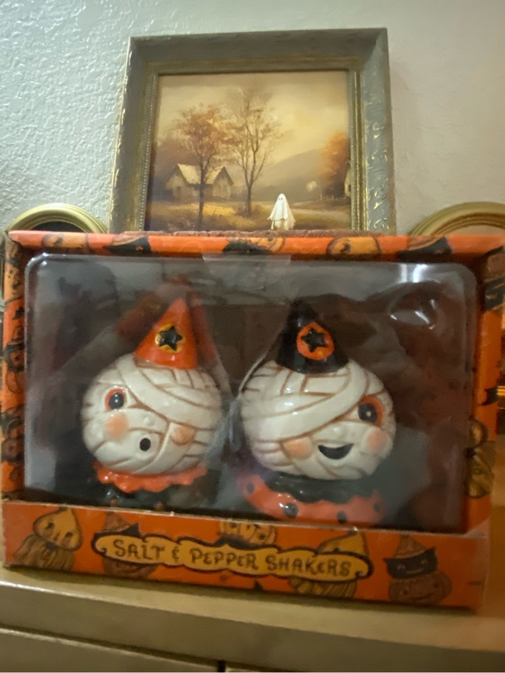 Johanna Parker Halloween Mummy Salt & Pepper Shaker Set - Orange and White